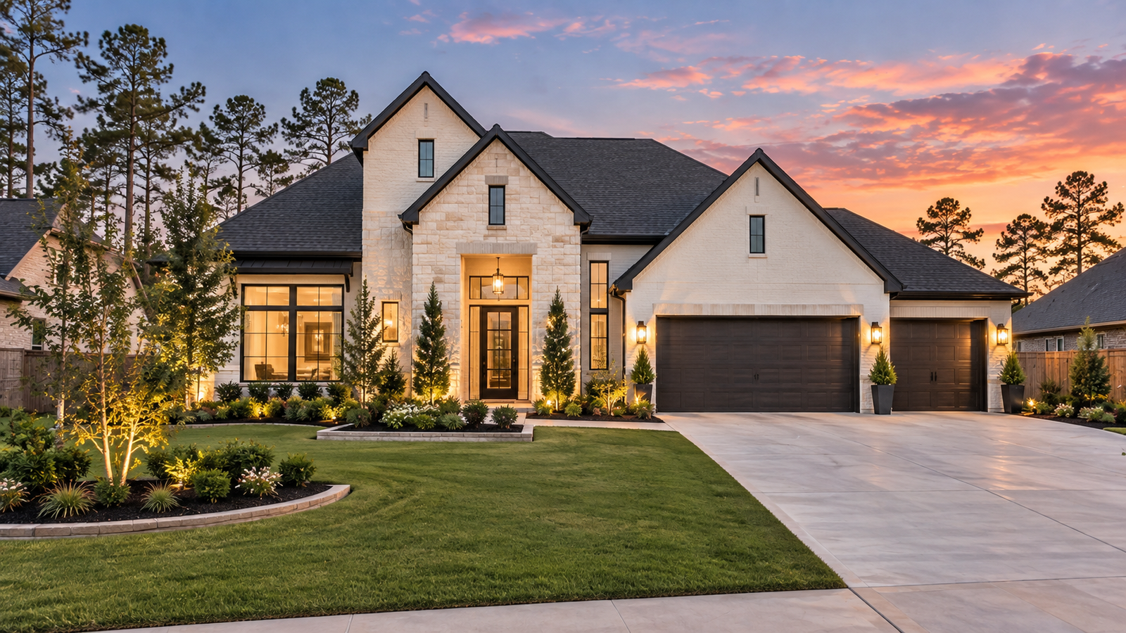 New construction home exterior in a Montgomery County community with MUD and PID fees